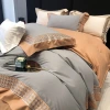 High-end 100-piece all-cotton brushed four-piece set with thickened quilted quilt cover embroidered in a checkered pattern, autumn and winter bedding, 1.8 Application Scenario